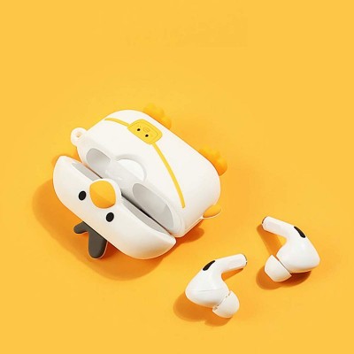 Étui mignon d'Airpod de canard blanc avec des cadeaux promotionnels bon marché de trousseau