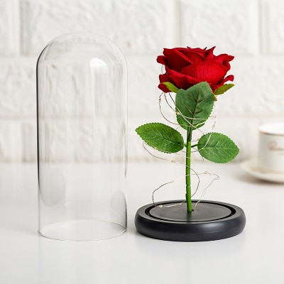 Fleur de rose illuminée, cadeau de fleur unique dans un dôme en verre avec boîte-cadeau