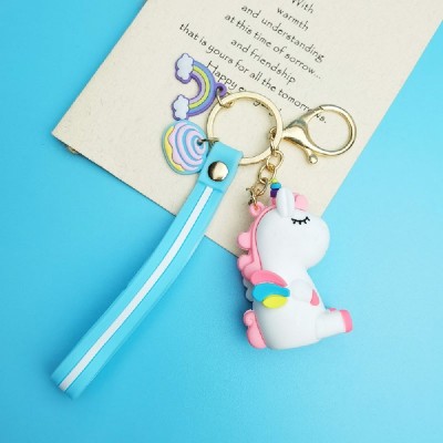 Accessoire tendance de porte-clés personnalisé en caoutchouc PVC licorne de différentes couleurs